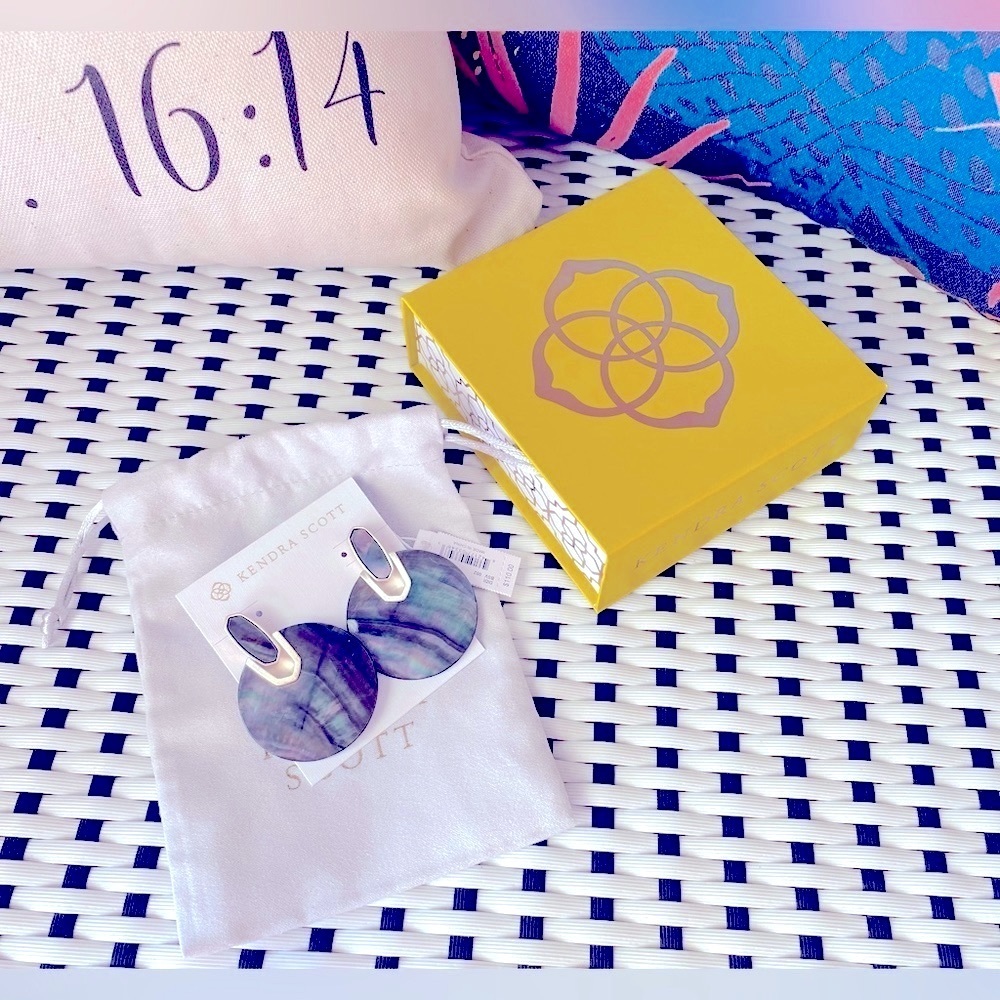 Kendra Scott Didi Silver Statement Earrings ✨ Black Mother of Pearl